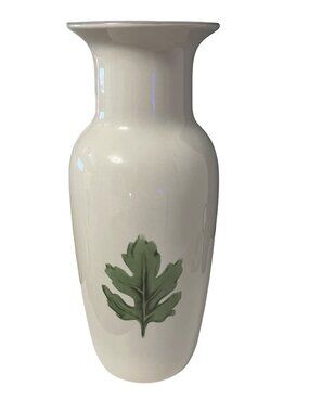 Damon Wood Stoneware Vase Cream Glaze Green Leaf Rustic Farmhouse Decor